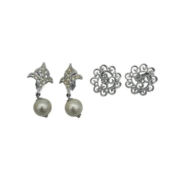 Sarah Coventry Jewelry - 2 Pairs VTG Sarah Coventry Silver Toned Faux Pearl Clip On Earrings